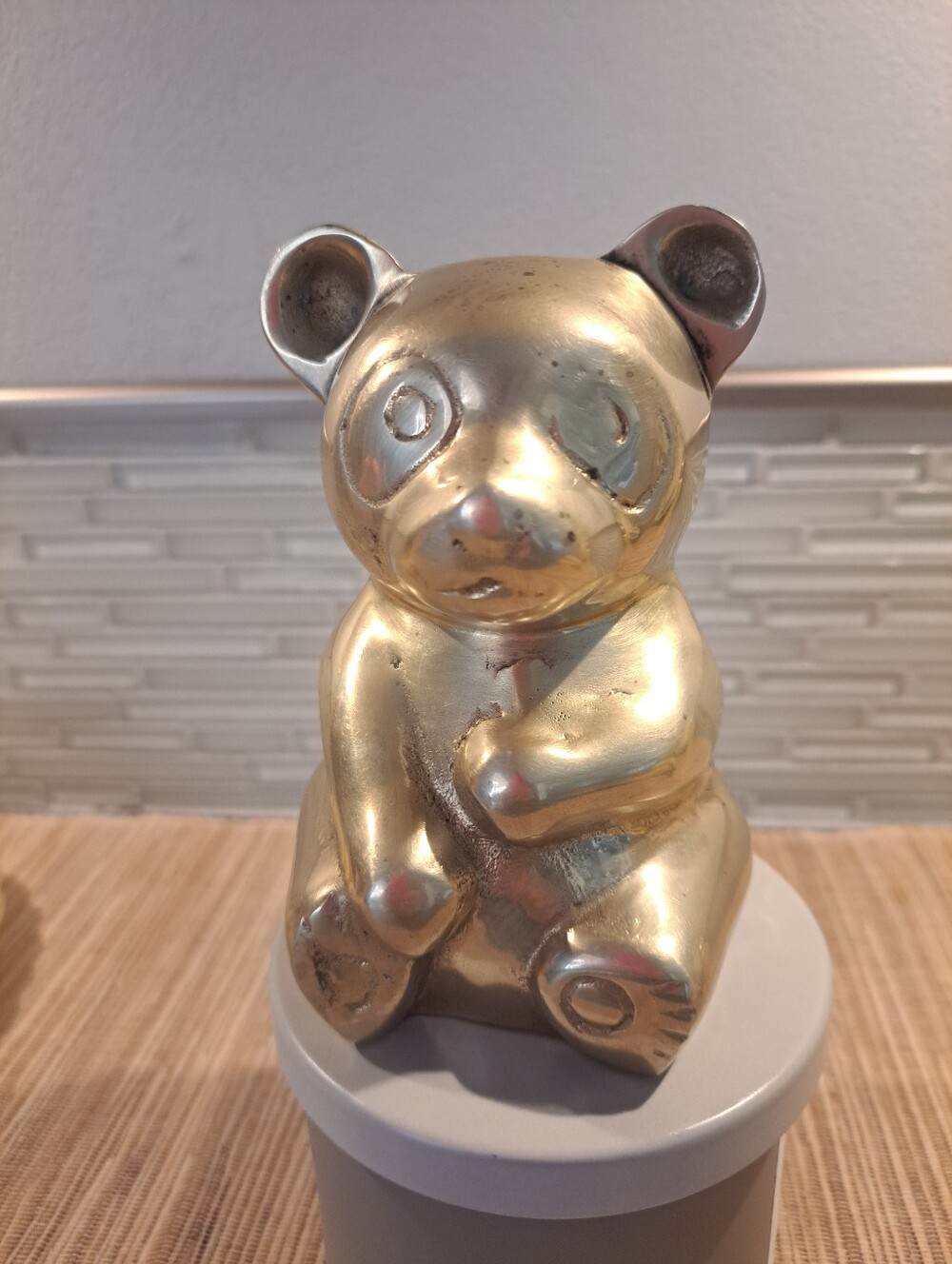 Vtv Solid Brass Teddy Bear Figurine 5" Mid Century Modern Nursery Decor
